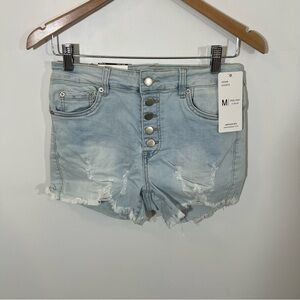 NWT American Bazi High Waist Button Fly Distressed Shorts | Size M